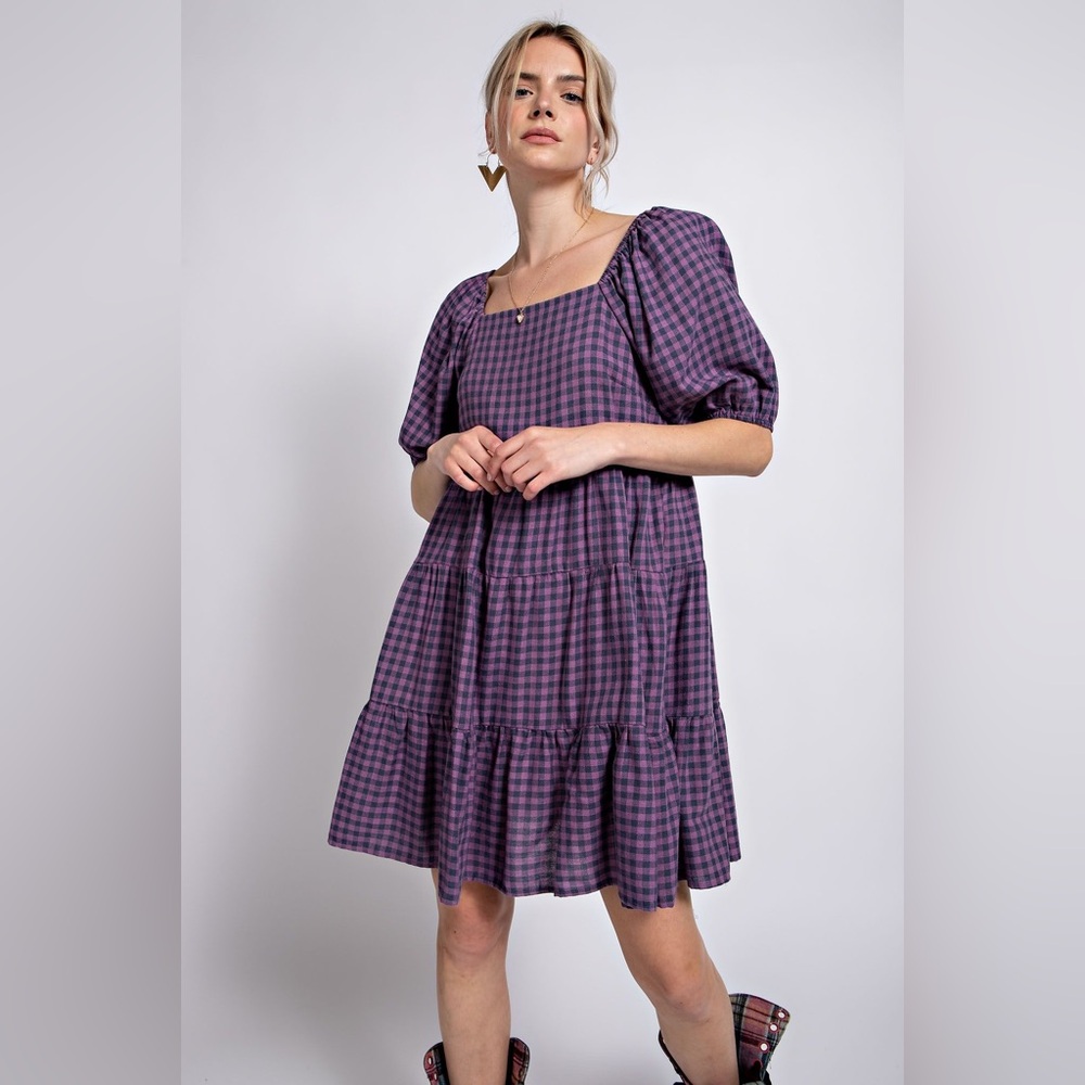 EASEL PLUS SIZE-GINGHAM PRINTED DRESS NWT